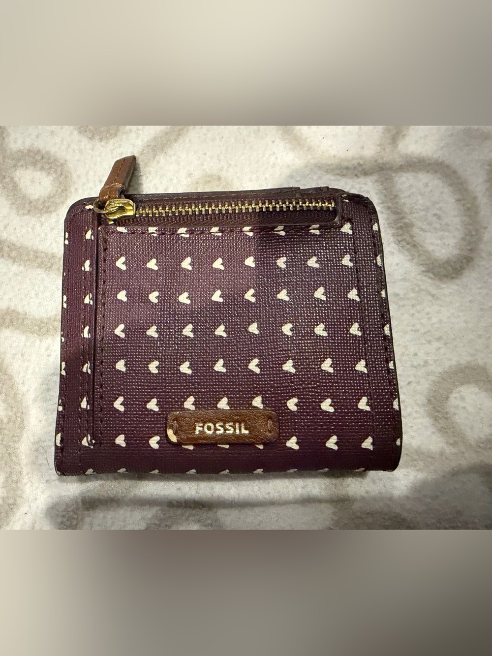 Fossil Purple Wallet with White Heart Print